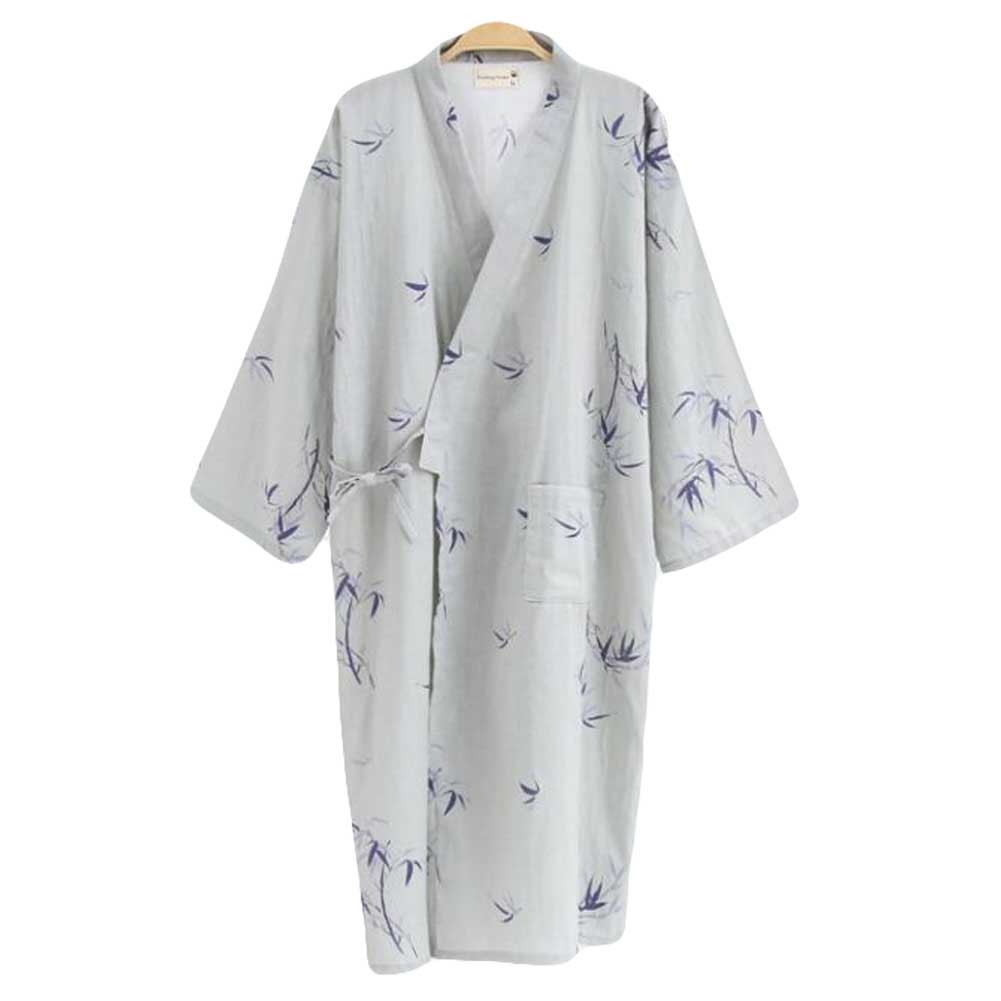 Bamboo - Men Thin Pajama Robe Long Loungewear Cotton Khan Steam Summer Kimono