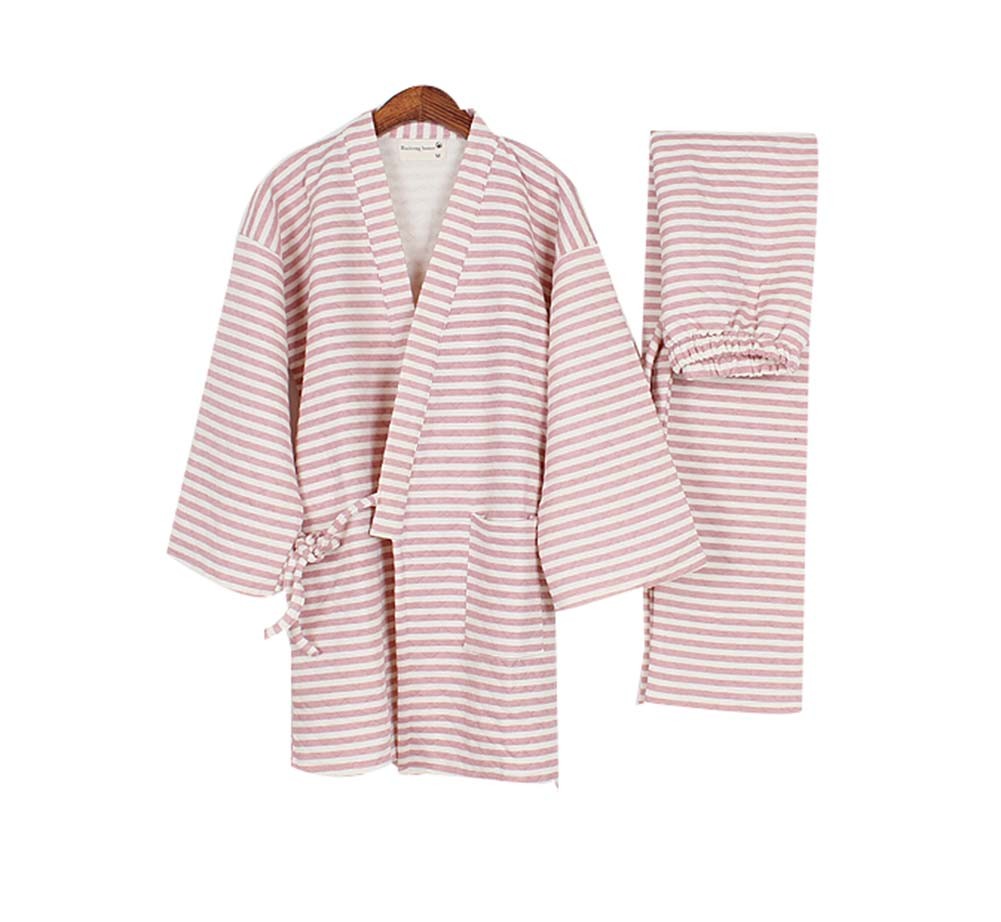 Fall&winter Cotton Thick Striped Pajamas Suit Pajamas Women 's Kimono Pajamas