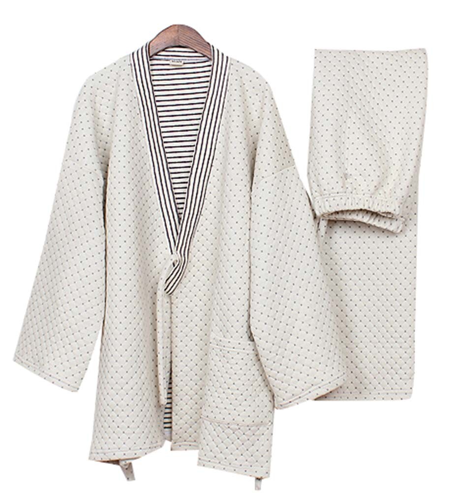 Cotton Air Layer Pajamas Suit Tracksuit Bathrobe Men's Kimono Pajamas Thickening