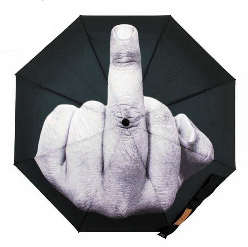 Novelty Fashion Gift Middle Finger Folding Sun And Rain Umbrella BLACK