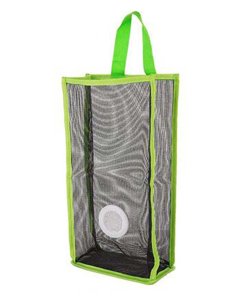 Set of 2 Wall Mount Plastic Bag Holder Grid Extractable Storage Bag, Green