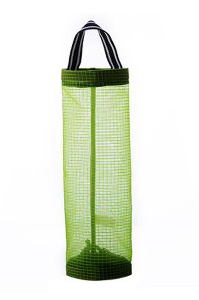 Set of 2 Wall Mount Plastic Bag Holder Transparent Grid Plastic Bag Hold, Green