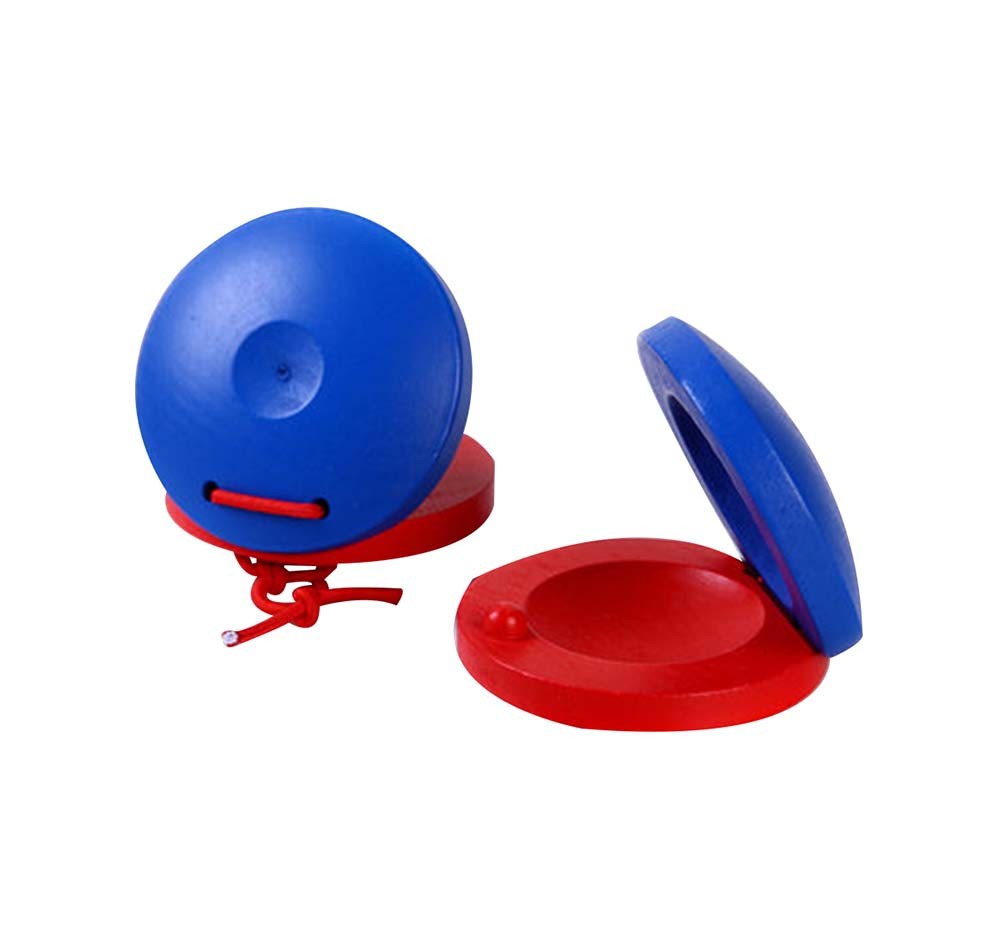 6Pcs Funny Toys Red & blue Wooden Finger Castanet For Children Education