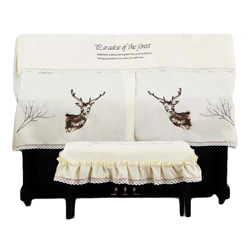 Elk Embroidery Piano Dust Cover Piano Chair Cover Dustproof Piano Cover