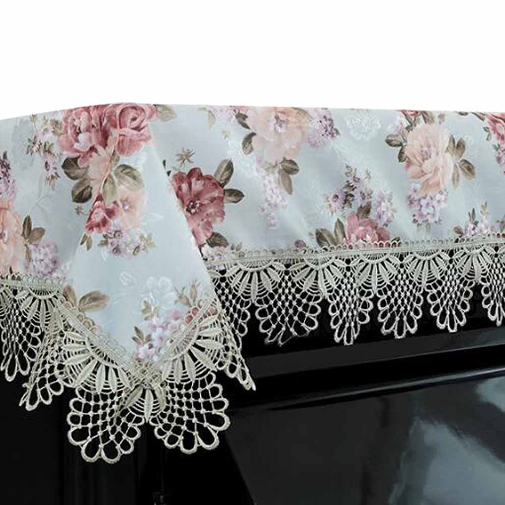 Turquoise Dustproof Piano Cloth Floral Piano Cover Dust Cover with Soluble Lace