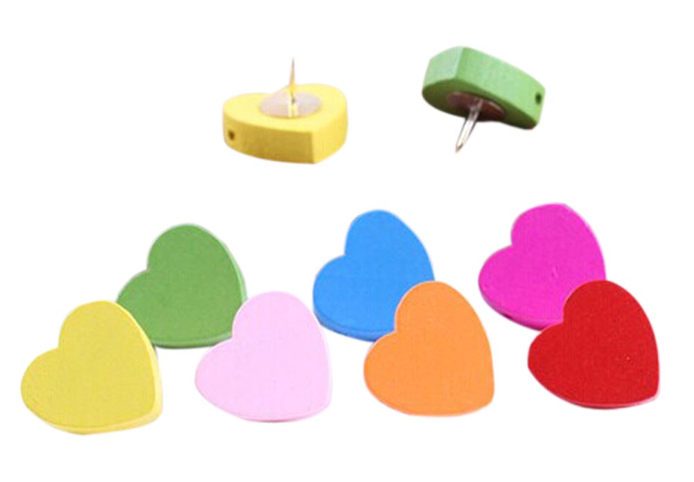 Creative Office Item/Woodiness Colorful Heart Pushpins/50 Piece/Random Color