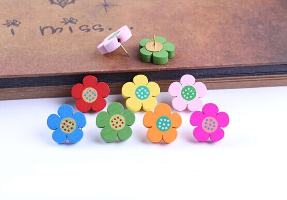 Creative Office Item/Woodiness Colorful Floret Pushpins/50 Piece/Random Color