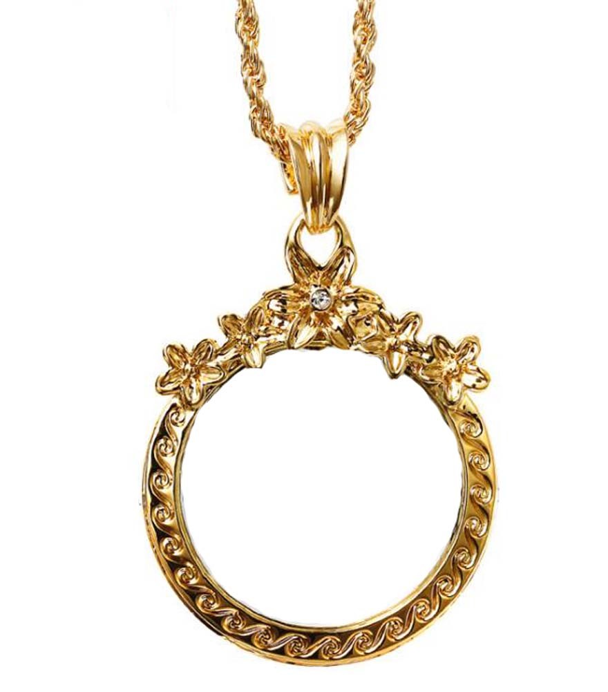 Fashion Magnifying Glass Necklace Flower-shaped Hanging Jewelry, Gold