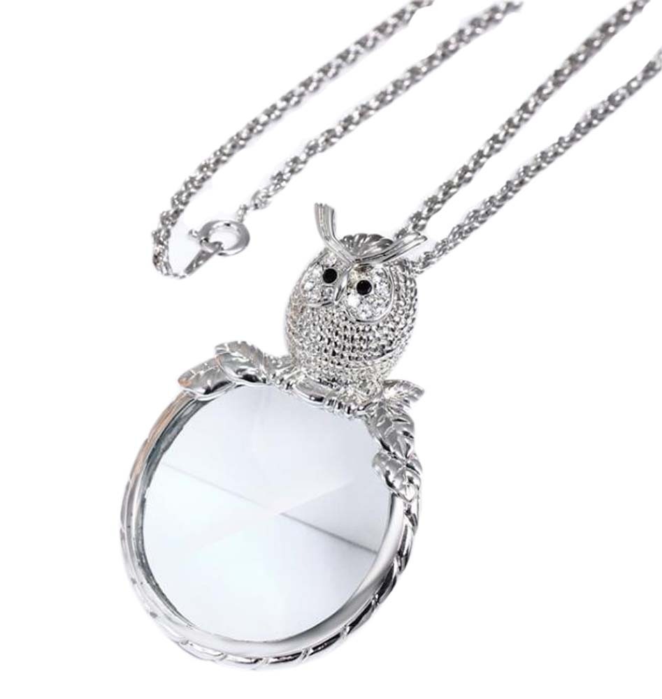 Fashion Magnifying Glass Necklace Owl Necklace Magnifier, Silver