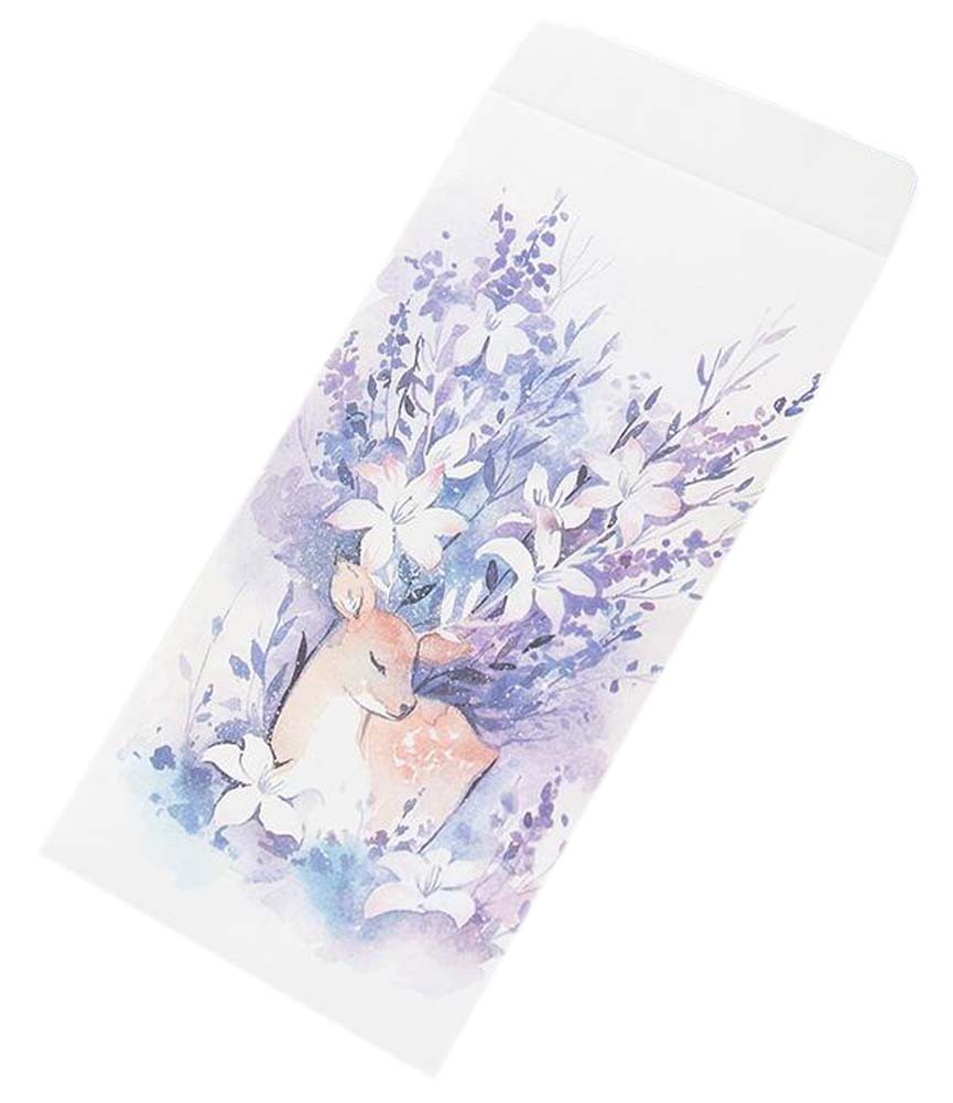 30pcs Japanese Style Invitation Envelopes Artistic Deer Greetings Cards, Purple