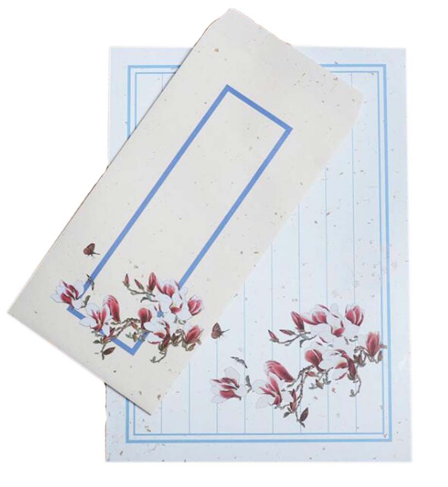 Set of 10 Chinese Style Vintage Envelope Set Poetic Writing Paper, Blue