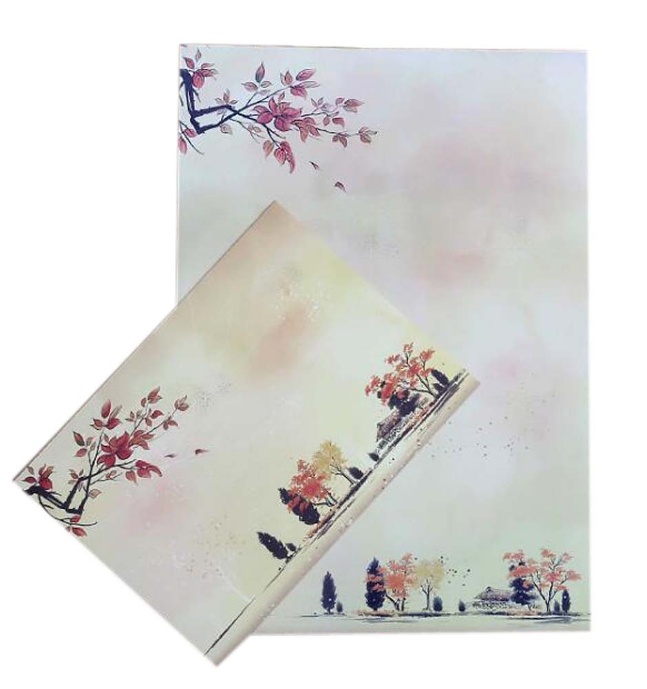 Set of 10 Chinese Style Beautiful Antiquity Envelope Set Writing Paper, Autumn