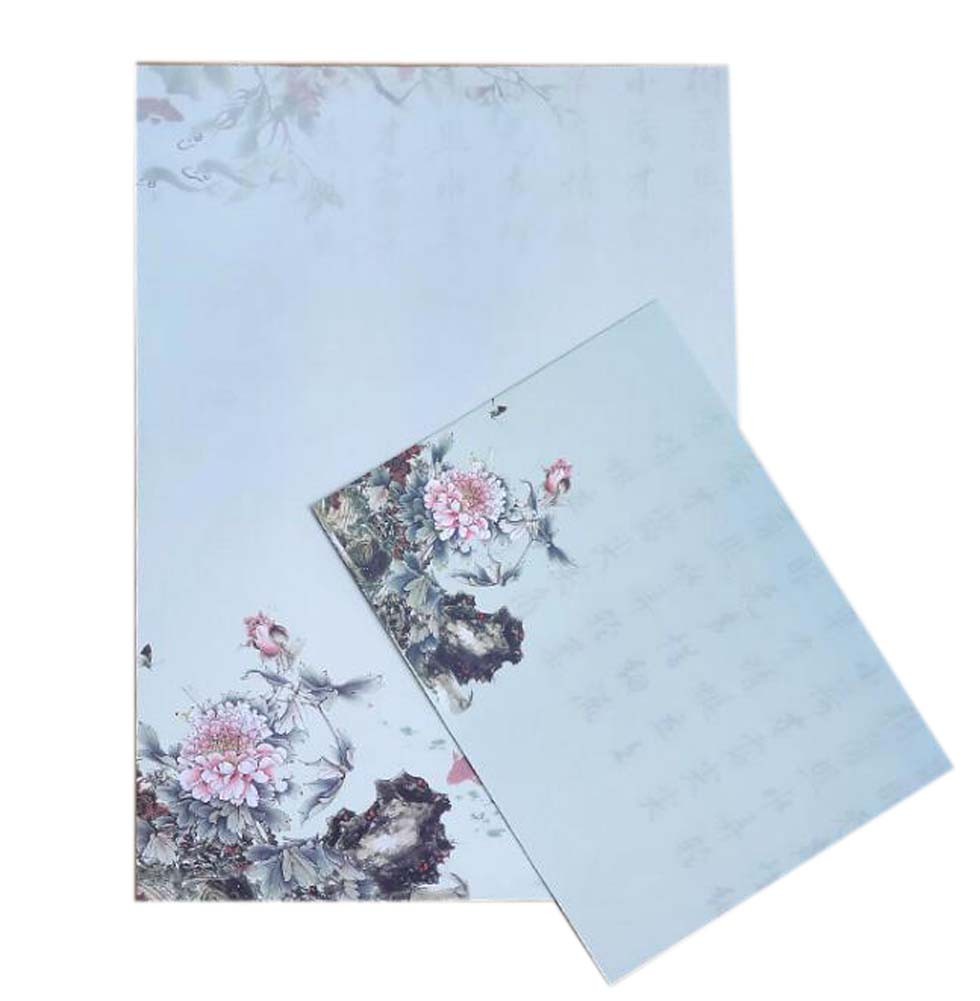 Set of 10 Chinese Style Beautiful Antiquity Envelope Set Writing Paper, Peony