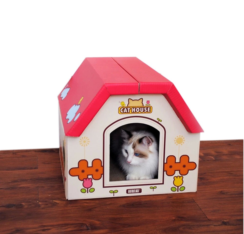DIY Collapsible Cat House Folded Cardboard House Cat Bed(40*45*35 CM)