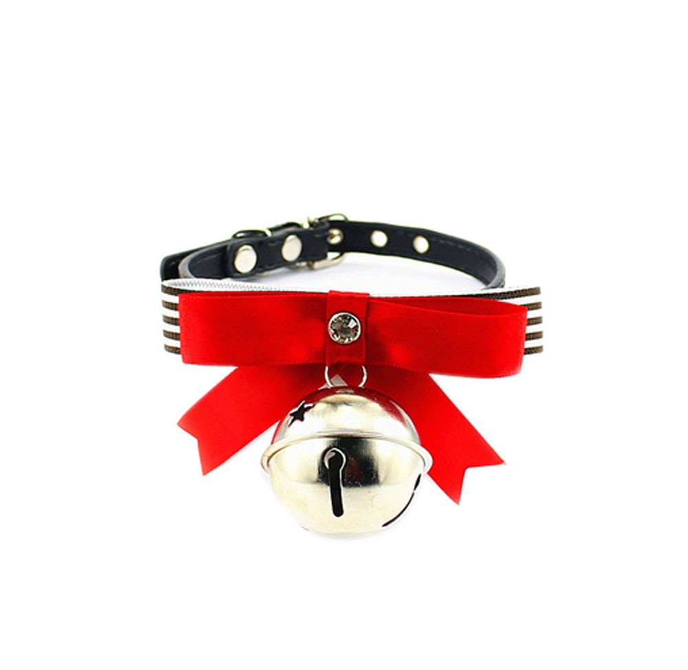 [Black Stripe]Adjustable Bow Tie with Bell Collar for Cat, Dog(Fit 21~26cm Neck)