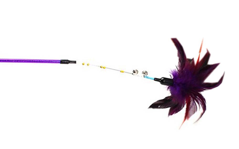 4 Sets Of Cat Toy Fake Artificial Fur Ball Funny Cat Stick Lever, Purple Feather