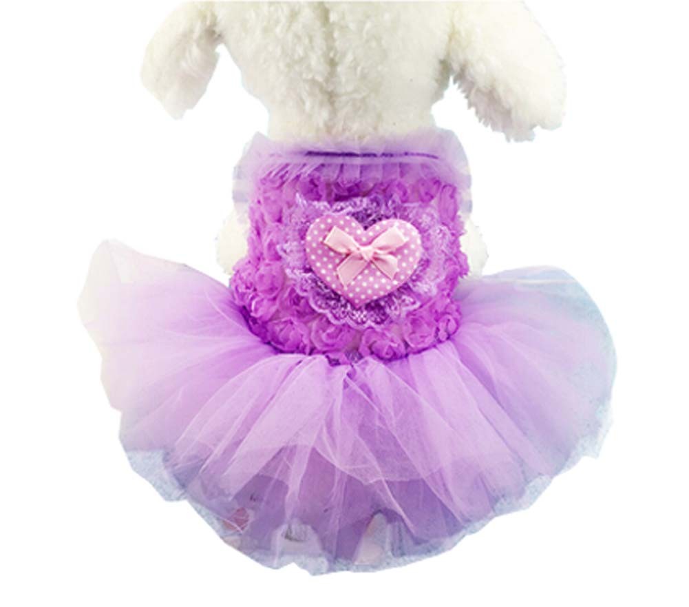 Elegant Cute Princess Dress Pets Apparel Dogs Clothes Purple Heart Pattern, XS