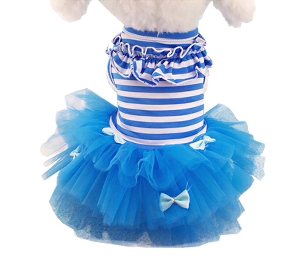 Beautiful Pets Apparel Dresses Blue Stripe Grenadine Bubble Skirt for Dogs