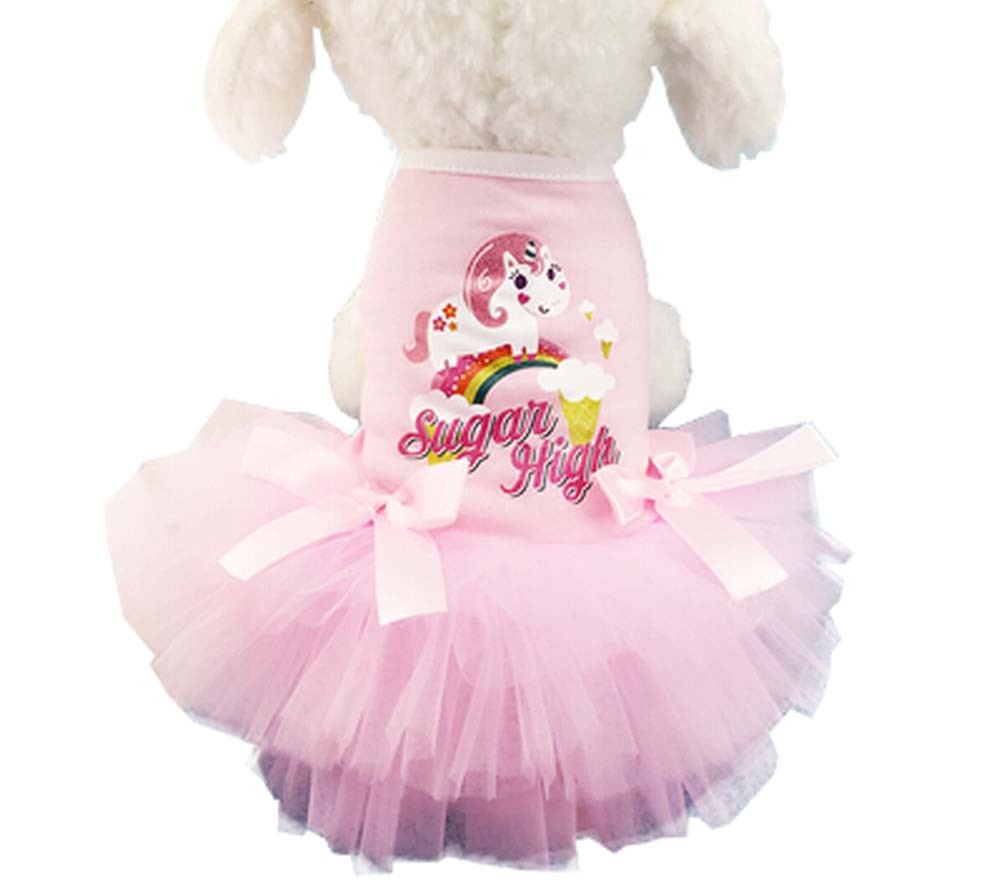 Cartoon Pattern Pink Dogs Skirt Dress Bubble Skirt Style Pets Apparel, XS