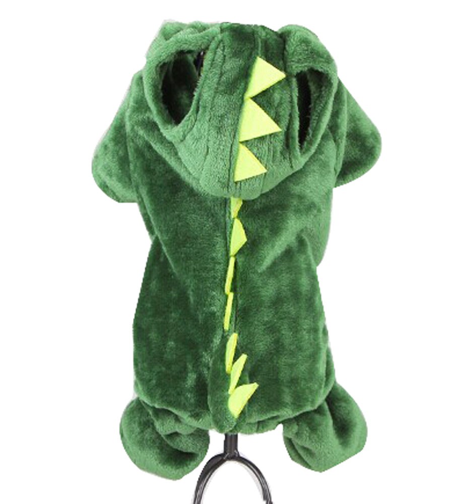 Comfy Cotton Dog's Winter Pet Clothing (Green Dinosaur Costume, Size L)