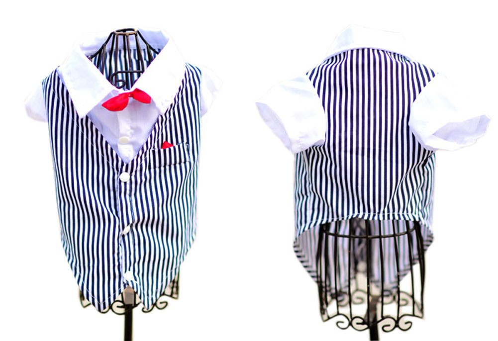 [Red Bow Tie] Dog's striped Shirt Pet Clothing Puppy Clothes Pet Apparel (MM)