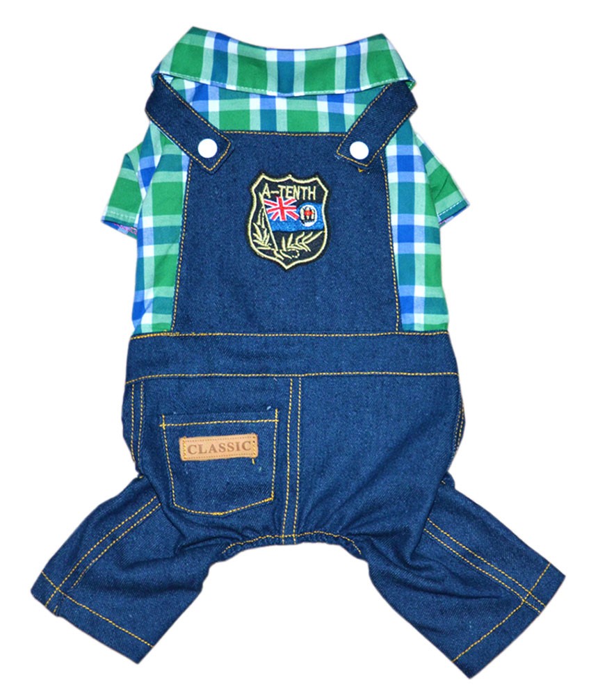 Lovely Dog Apparel Pet Clothing Pet Plaid Jeans Overalls, GREEN