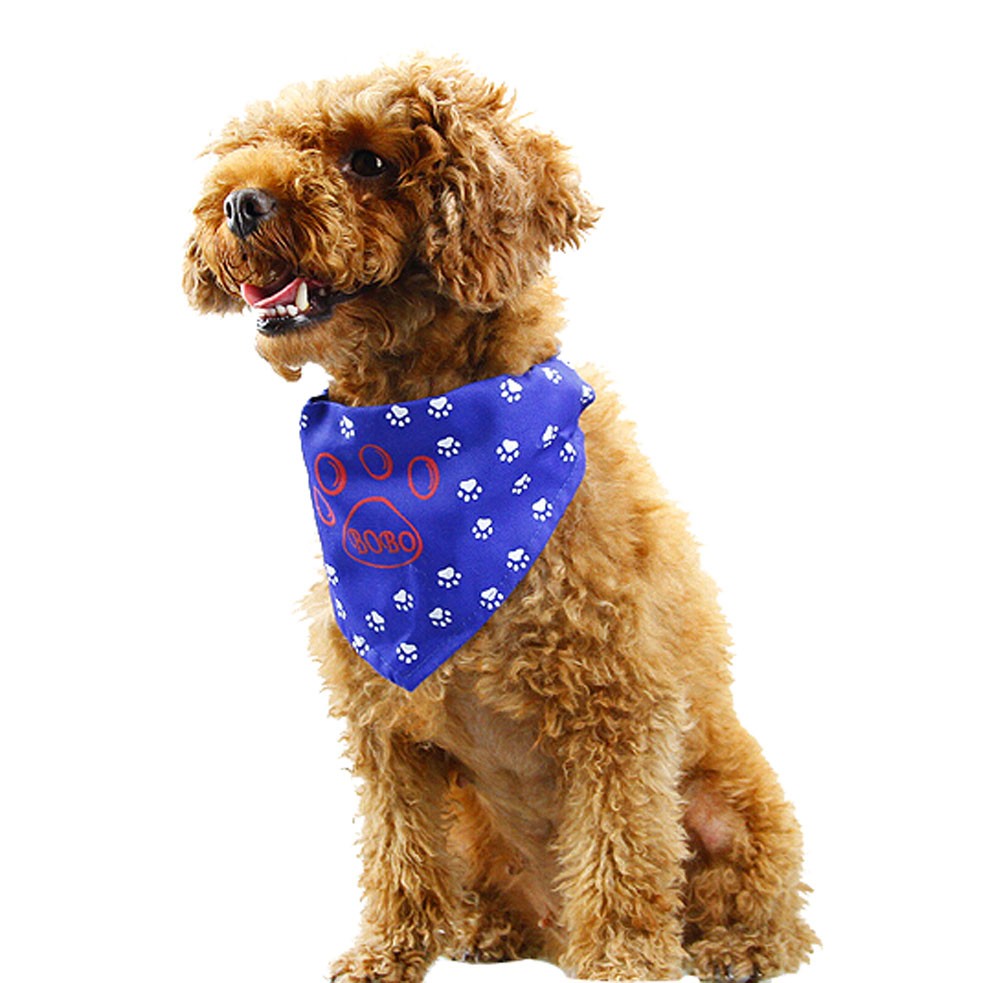Cute Double Sided Cotton Pet Dog Cat Grooming Triangle Bandana BLUE, M