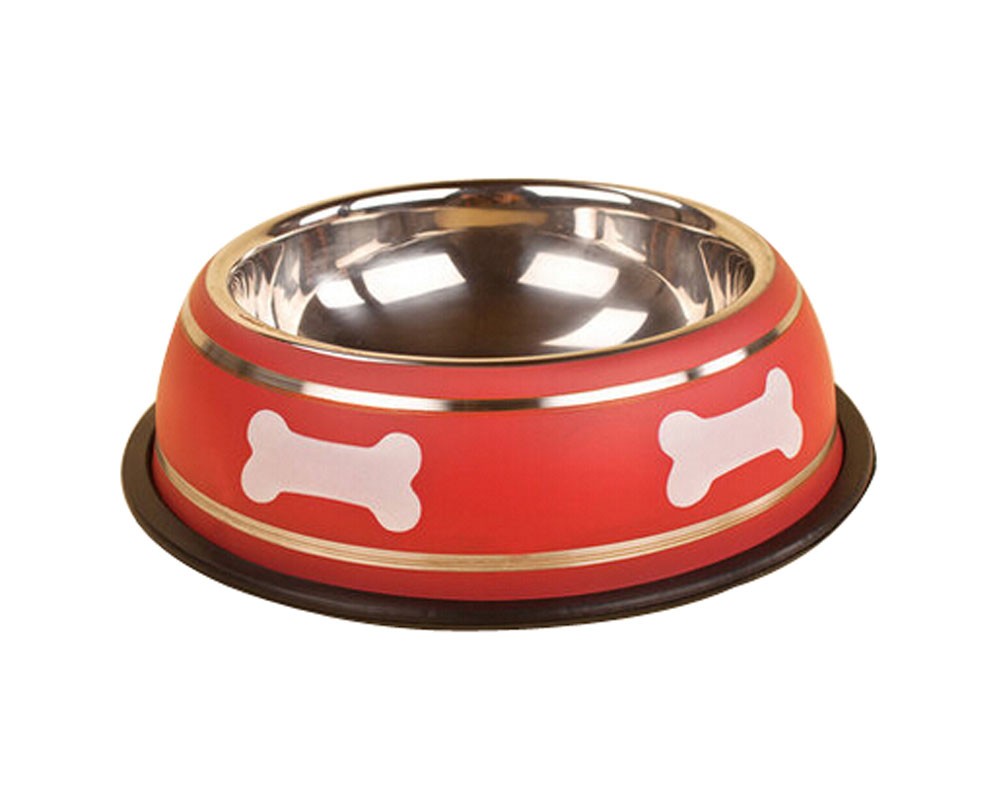 Cute Bones Dog Bowl Stainless Steel Style Pet Bowl RED