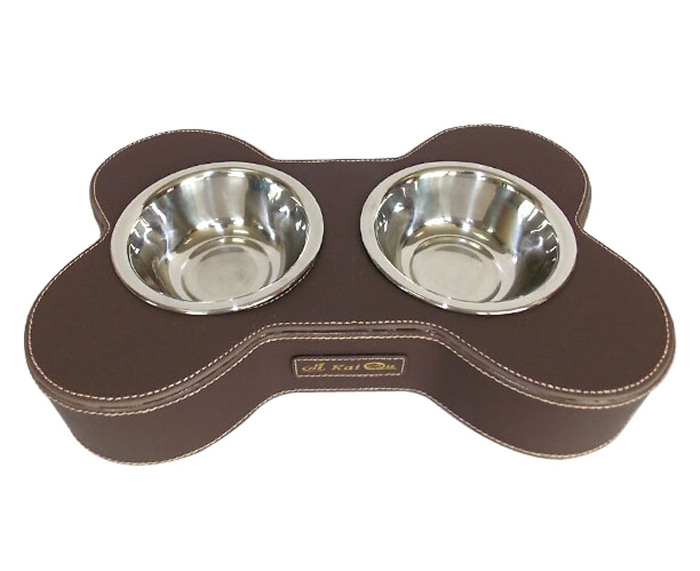 Fashion Animal Dog Dishes Bowl Stainless Steel Pet Double Bowl COFFEE