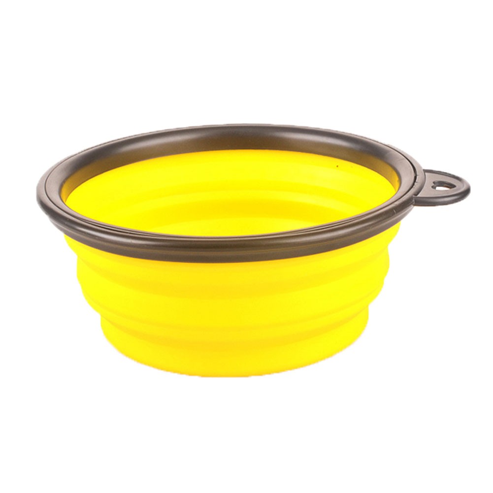 Silicone Pet Dog Foldable Food&Water Travel Bowl Dish Feeder, Yellow(13*9*5cm)