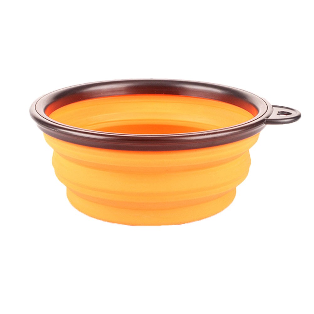 Silicone Pet Dog Foldable Food&Water Travel Bowl Dish Feeder, Orange(13*9*5cm)