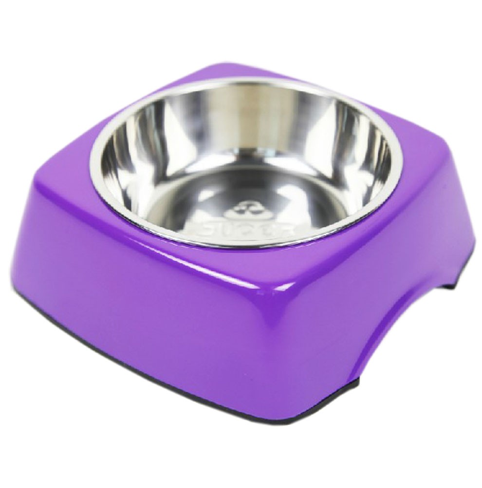 Pet Bowl Dogs/Cats Bowl with Stainless Steel Eating Surface Purple, Medium