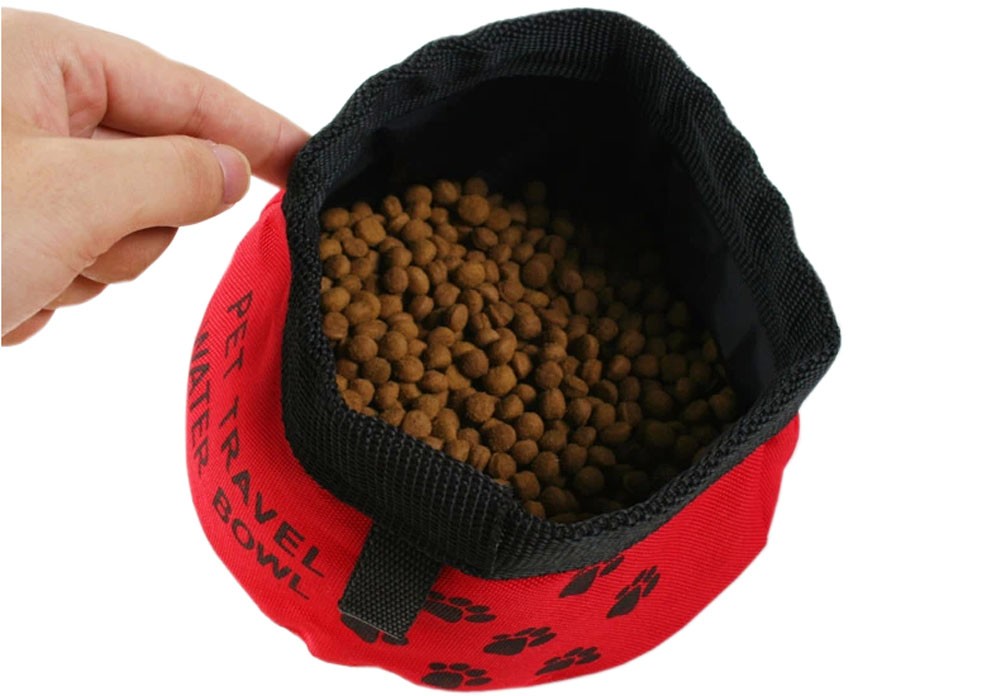 Pet Travel Water Bowl Dogs Cats Foldable &  Portable Bowl RED (9.5 * 4 Inches)