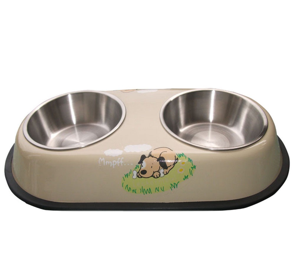 Double Stainless Steel Bowls for Pets Dogs Cats White(34.5*18.8*4.5cm)