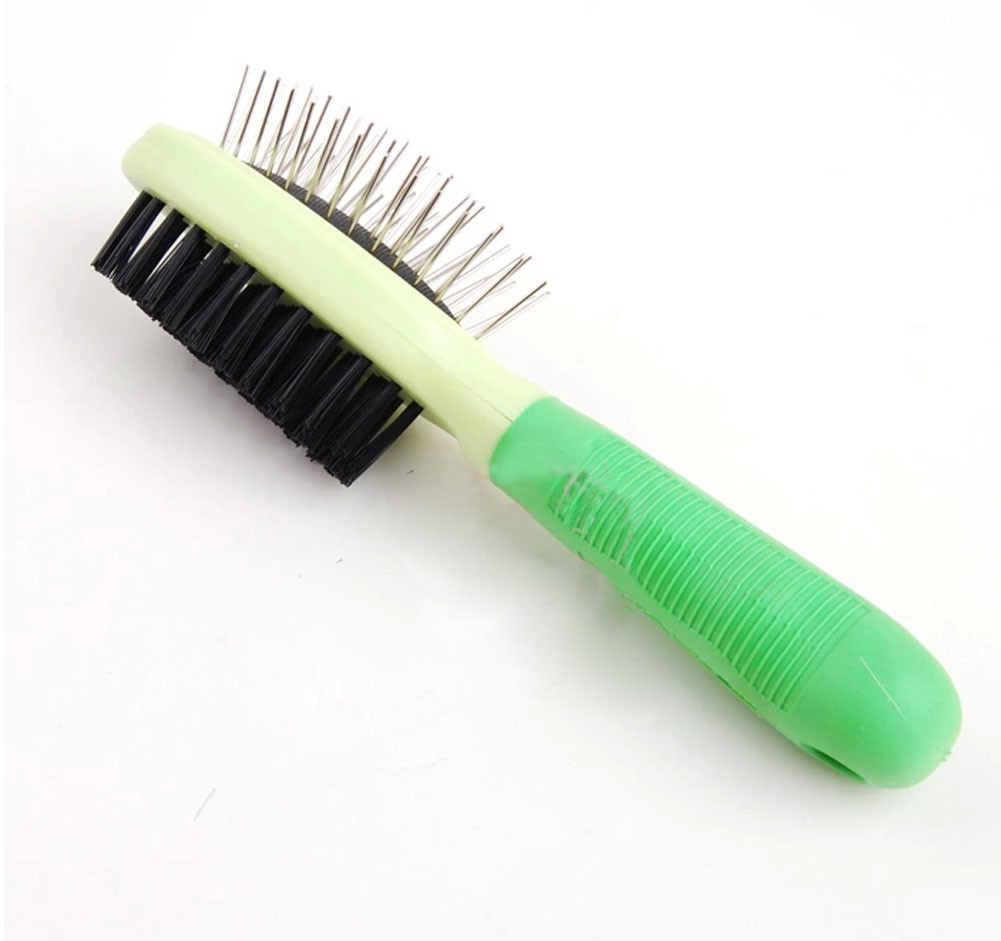 Double-Sided Plastic Handle Massage Comb Pet Dog Brush Cat Brush (Green)