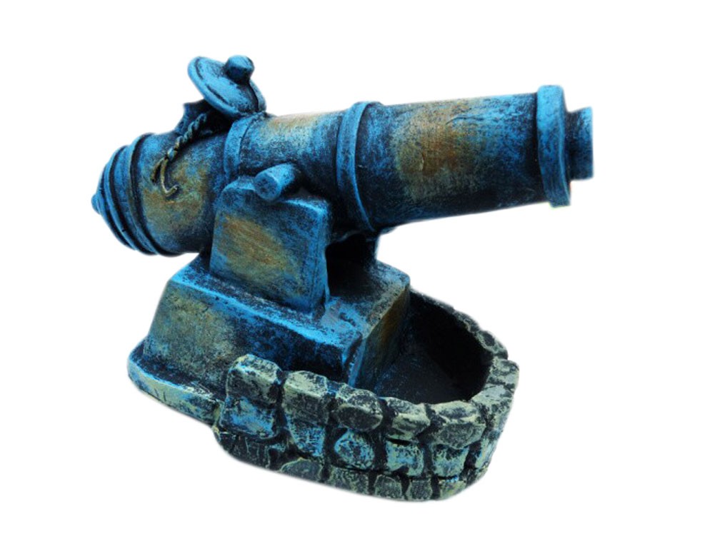 Blue Cannon Resin Aquarium Ornament, 9x11x6cm