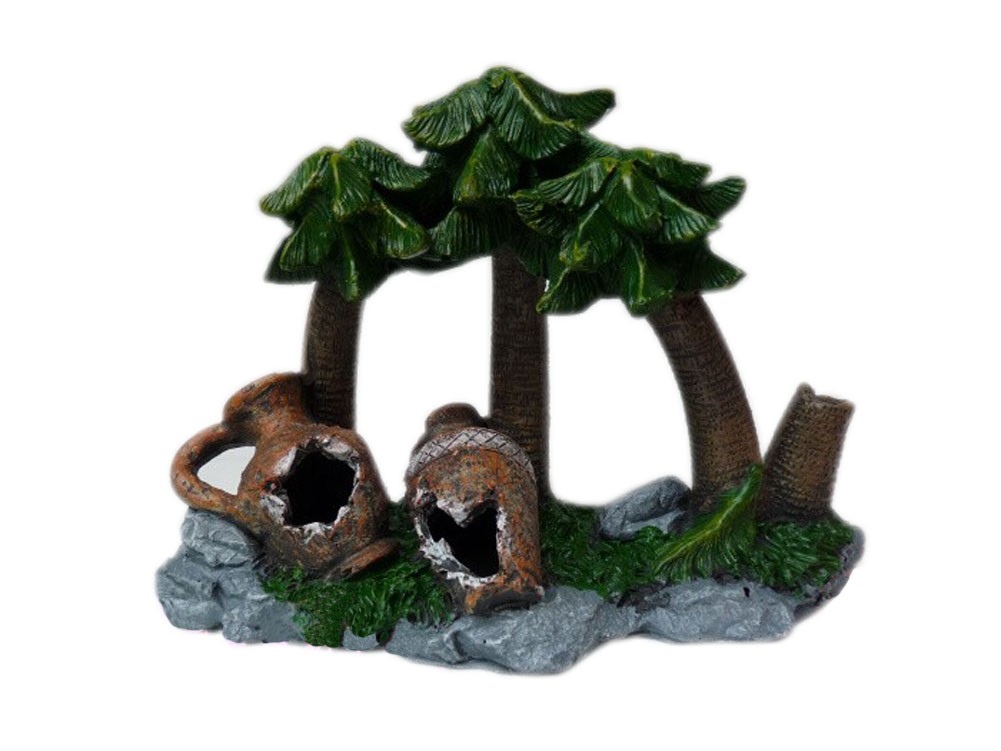 Resin Coconut Palm Pots Aquarium Ornament, 21x9x17cm