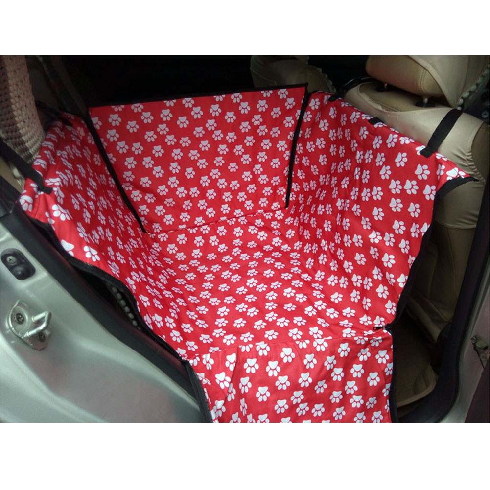 Waterproof Oxford Pet Car Seat Cover Dog Mat for Rear Single Seat, Red Footprint