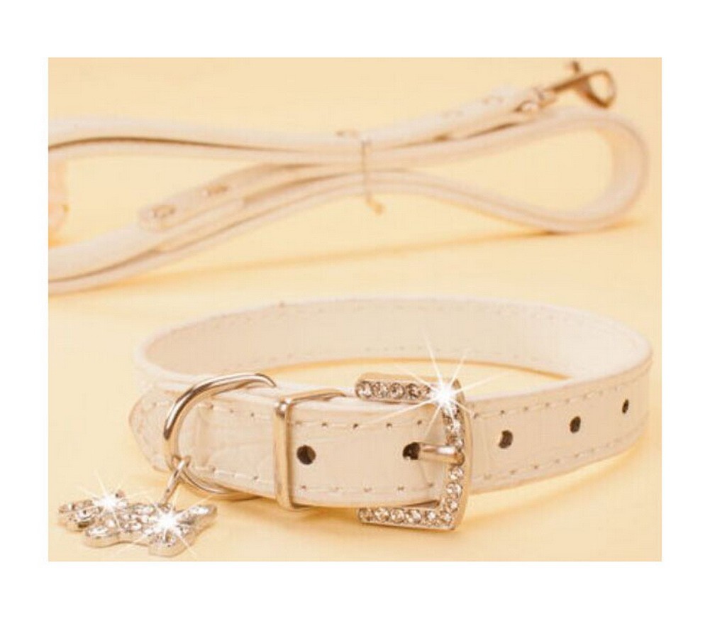 Rhinestone Pet Collars - Dog Leashes - Pet Supplies -- White Marbling 1
