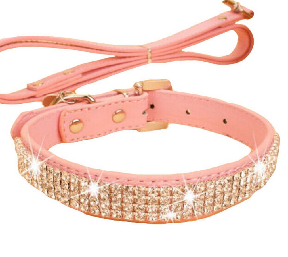 Rhinestone Pet Collars - Dog Leashes - Pet Supplies -- Pink Rhinestone 1