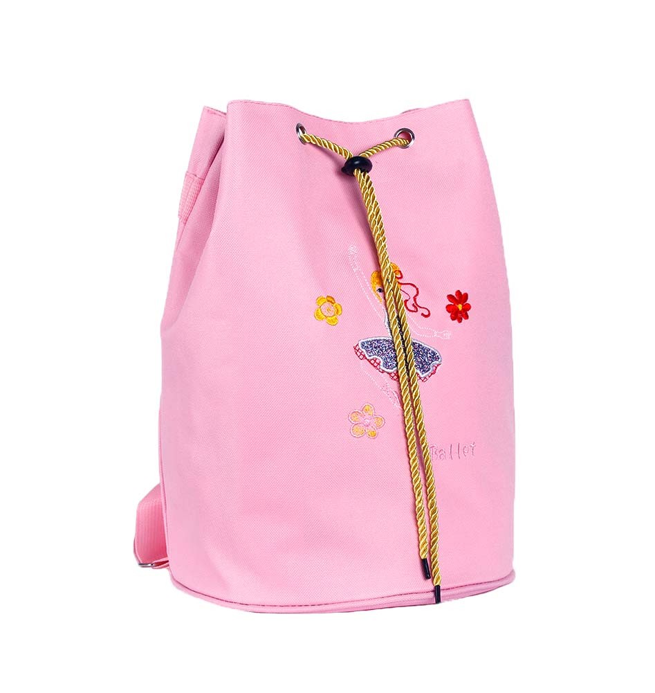 Girls Ballet Shoes Drawstring Bag Embroidery Kids Dance Equipment Bag Latin Ballet Dance Gym Backpack Pink
