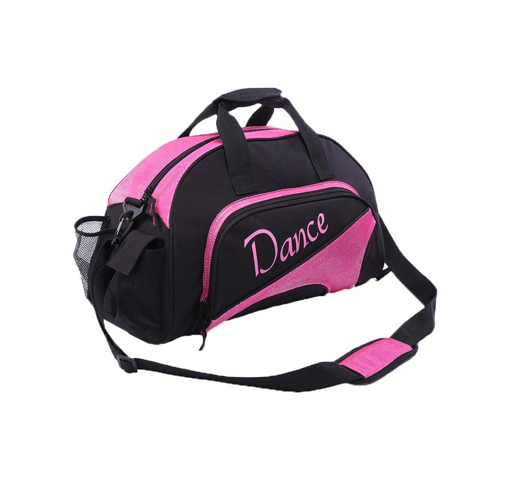 Girls Dance Duffel Bag Sports Equipment Bag for Women Latin Ballet Dance Gym Tote Black&Rose Red