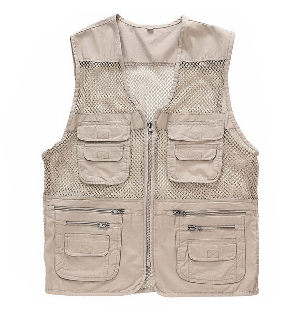 Summer Breathable Thin Fishing Vest Waistcoat for Men BEIGE, 3XL