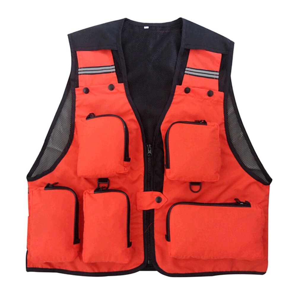Multifunctional Outdoor Fishing Vest Waistcoat Photographer Vest ORANGE, XXL