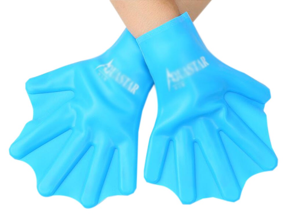 Soft-sided Color Pure Silicone Swimming Paddle Training Glove, Blue