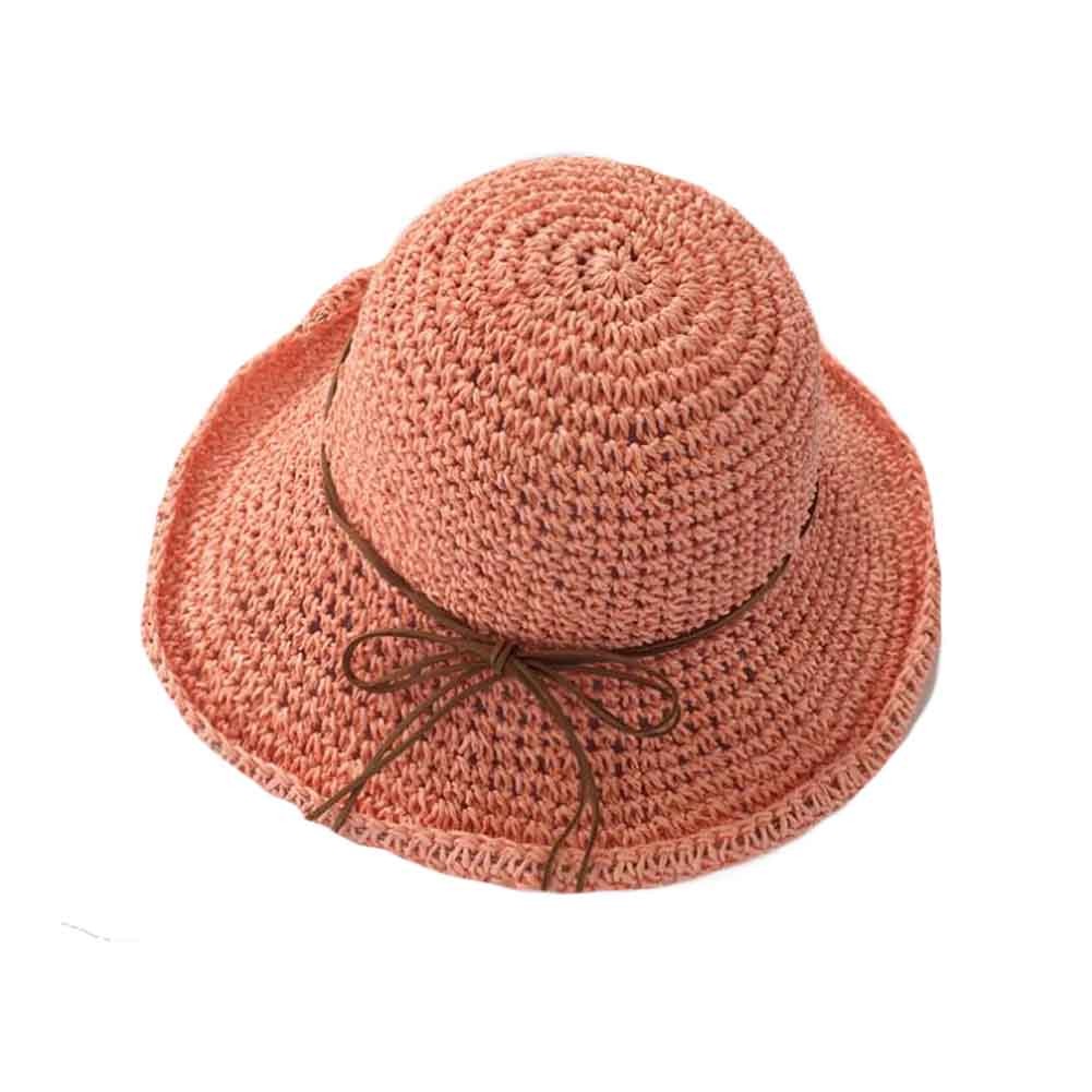 Floppy Wide Brim Bucket Hat Foldable Straw Hats for Women Summer, Dark Pink