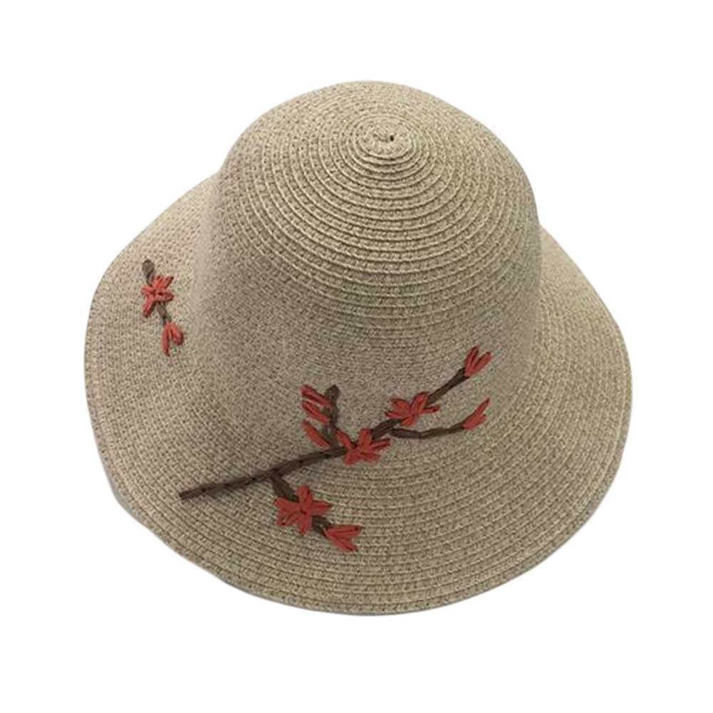 Vintage Floral Women's Wide Brim Caps Foldable Summer Beach Sun Straw Hats
