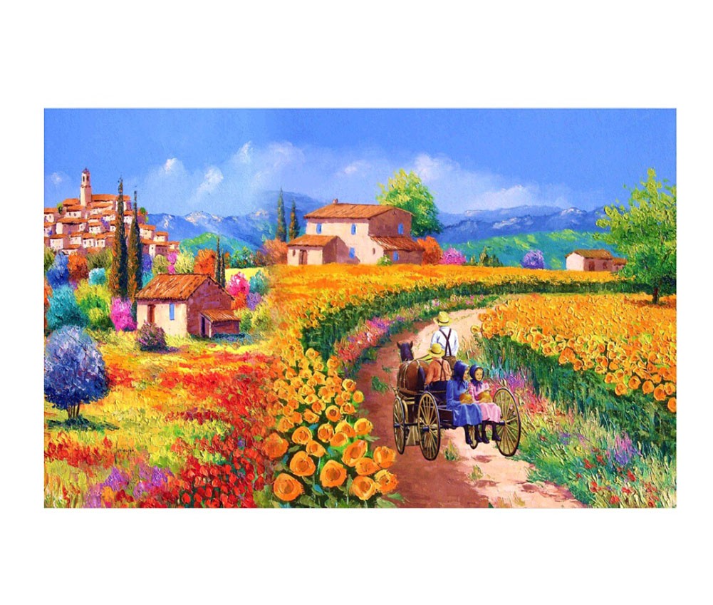 520 Pieces Jigsaw Puzzle Wooden Oil Painting Style Puzzle Game Country Road
