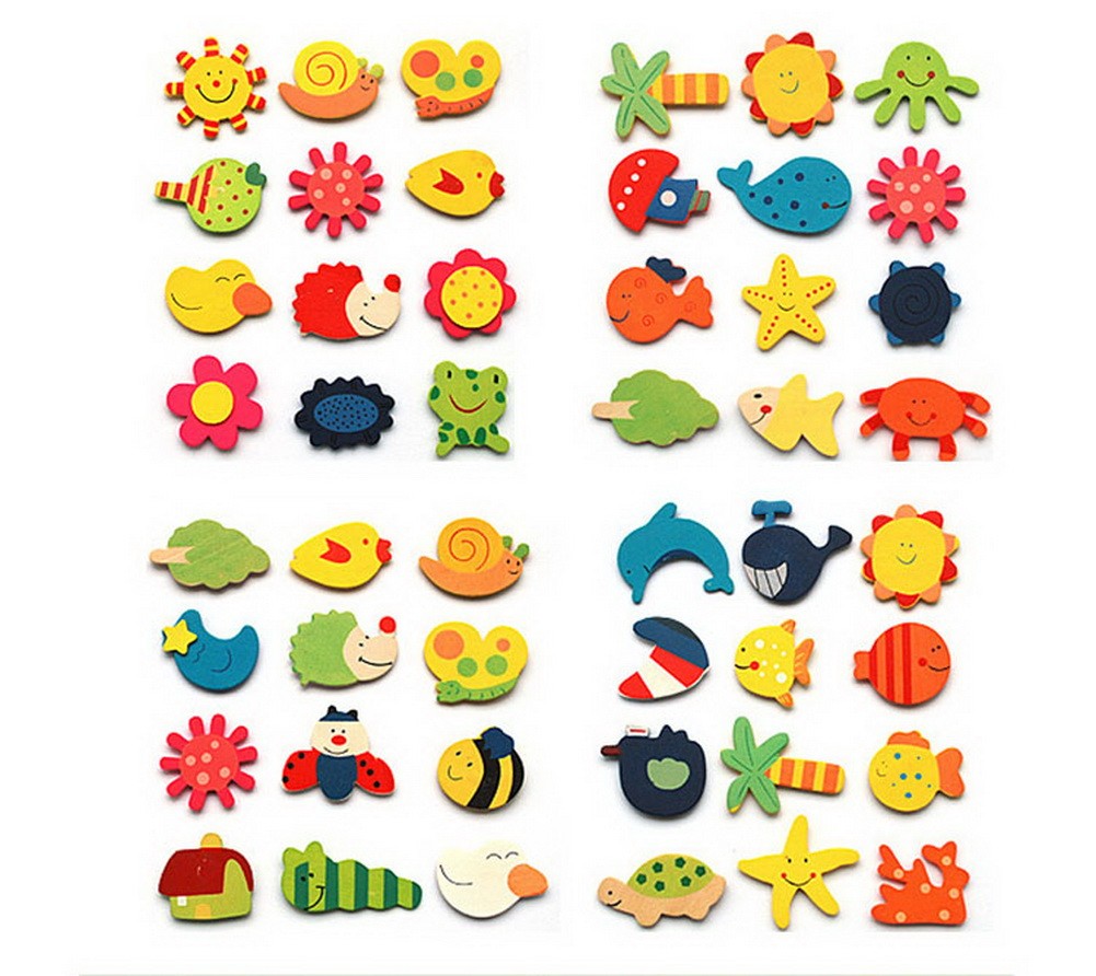 48 Lively Animal & Plant Magnets Nature Wooden Magnets for Kids