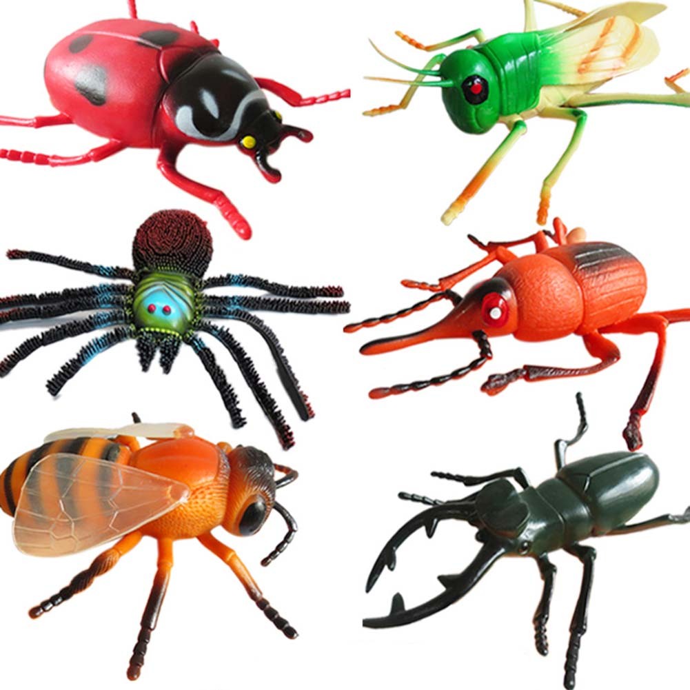 Durable Large Artificial Insect Figurines Toy Halloween Joke Trick Kids Educational Model, 6 Pcs